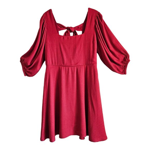 BAND OF THE FREE Women M Josette Dress Aurora Red Puff Sleeve Mini Flared Lined - Picture 2 of 10
